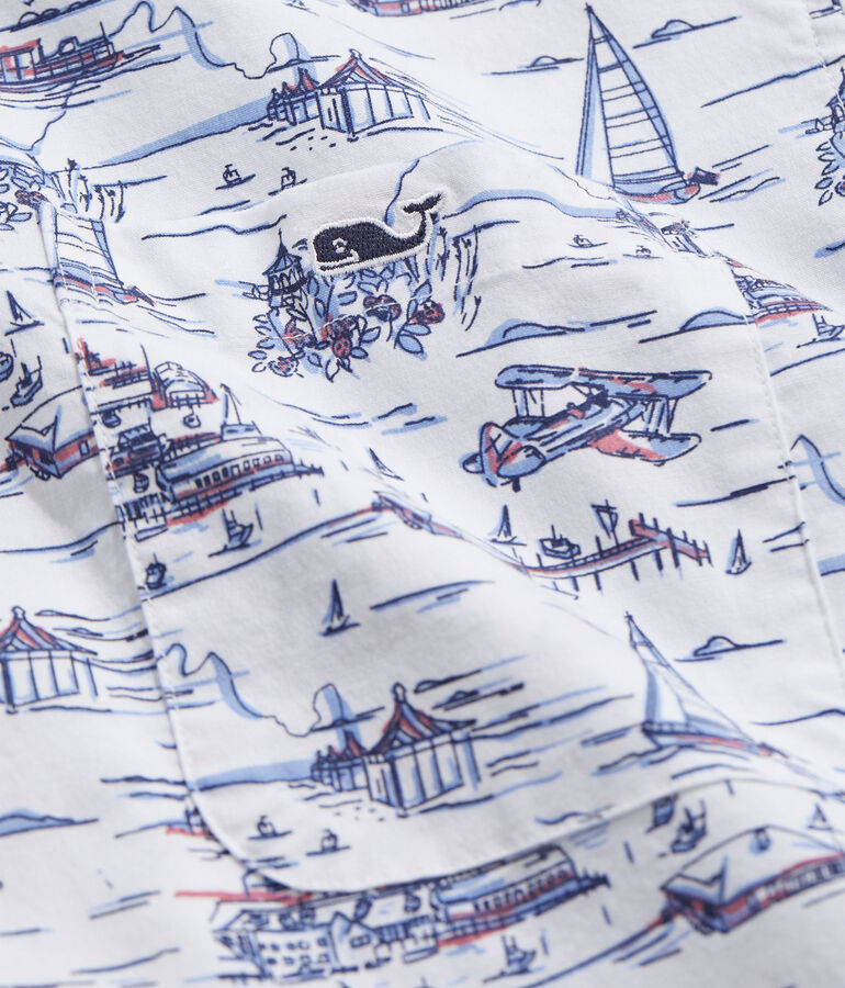Stretch Poplin Short-Sleeve Edgartown Scenes Shirt