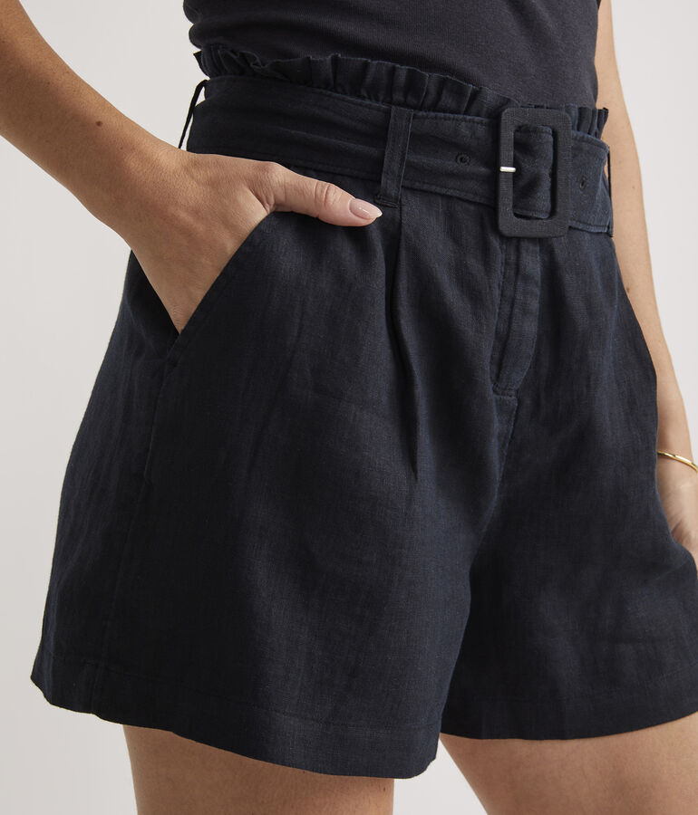 Solid Linen Belted Short