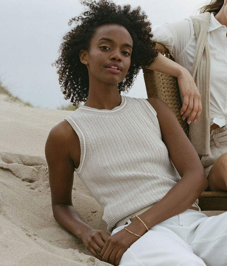 Textured Sleeveless Crewneck Sweater