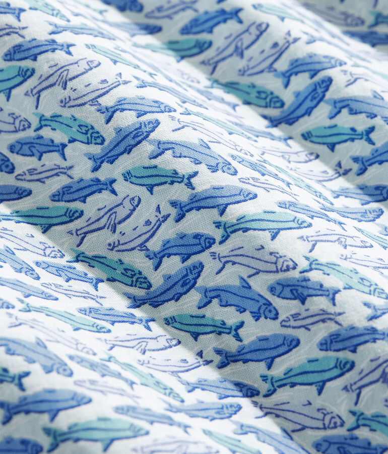 Stretch Poplin Short-Sleeve Fish Print Shirt