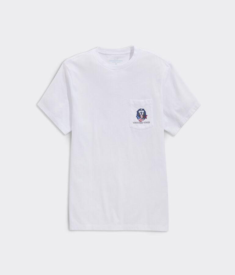 USA Flag Mountain Dog Short-Sleeve Pocket Tee