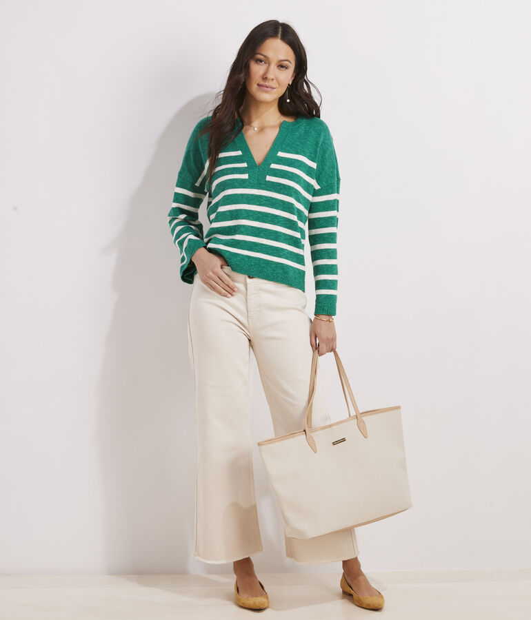 Breton Stripe Slub Split-Neck Sweater