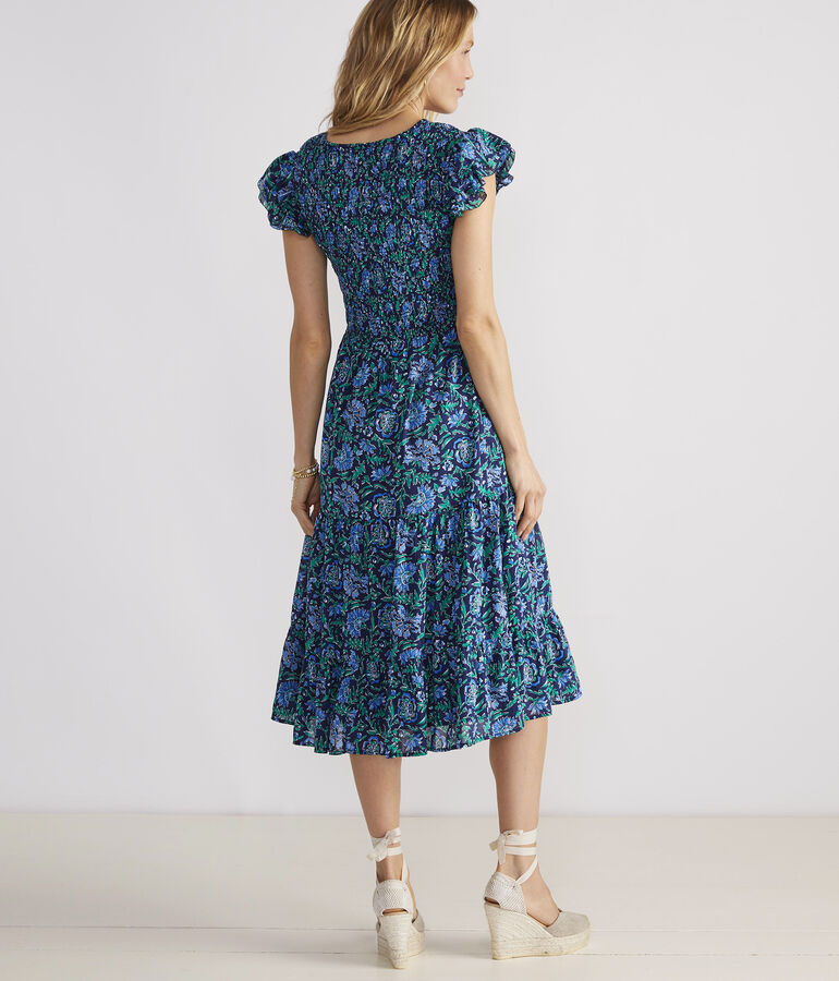 Floral Smocked V-Neck Maxi Dress