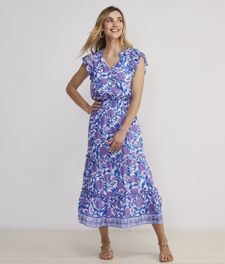 Hydrangea Block Print Maxi Dress