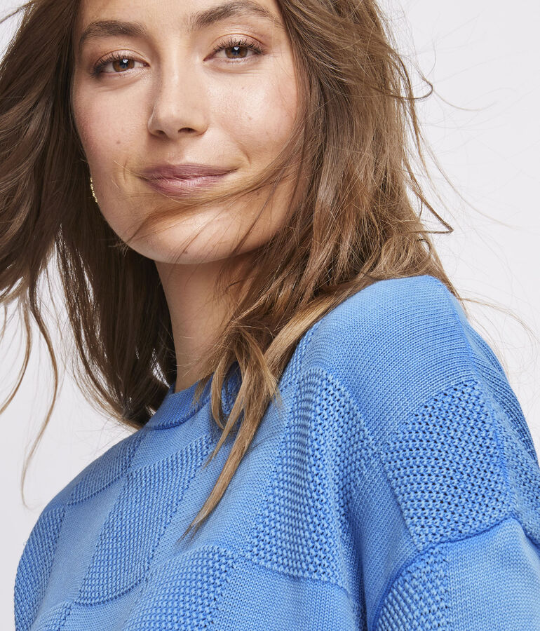 Garment Dye Cotton Patchwork Crew Sweater