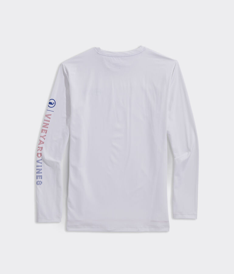 Americana Striped Text Long-Sleeve Harbor Performance Tee