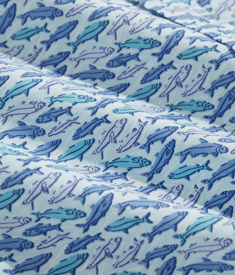 Boys' Stretch Poplin Short-Sleeve Fish Print Shirt