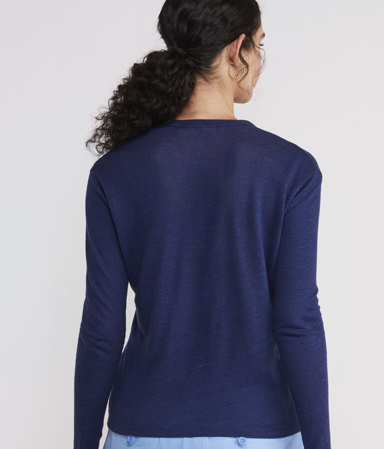 Long-Sleeve Linen Henley