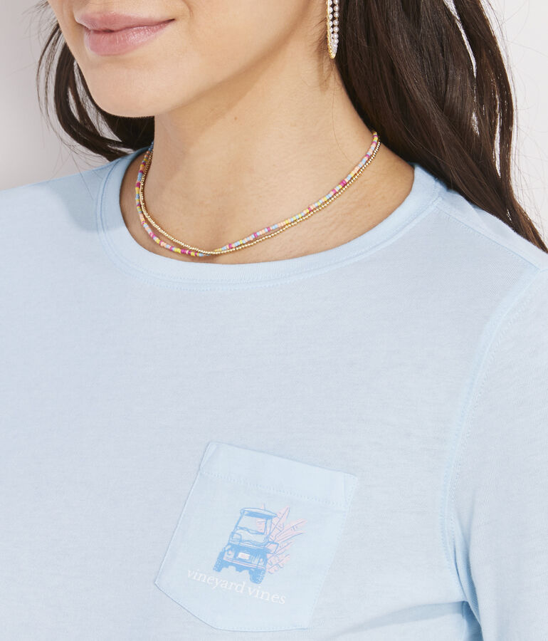 Painterly Golf Cart Scenic Long-Sleeve Pocket Tee