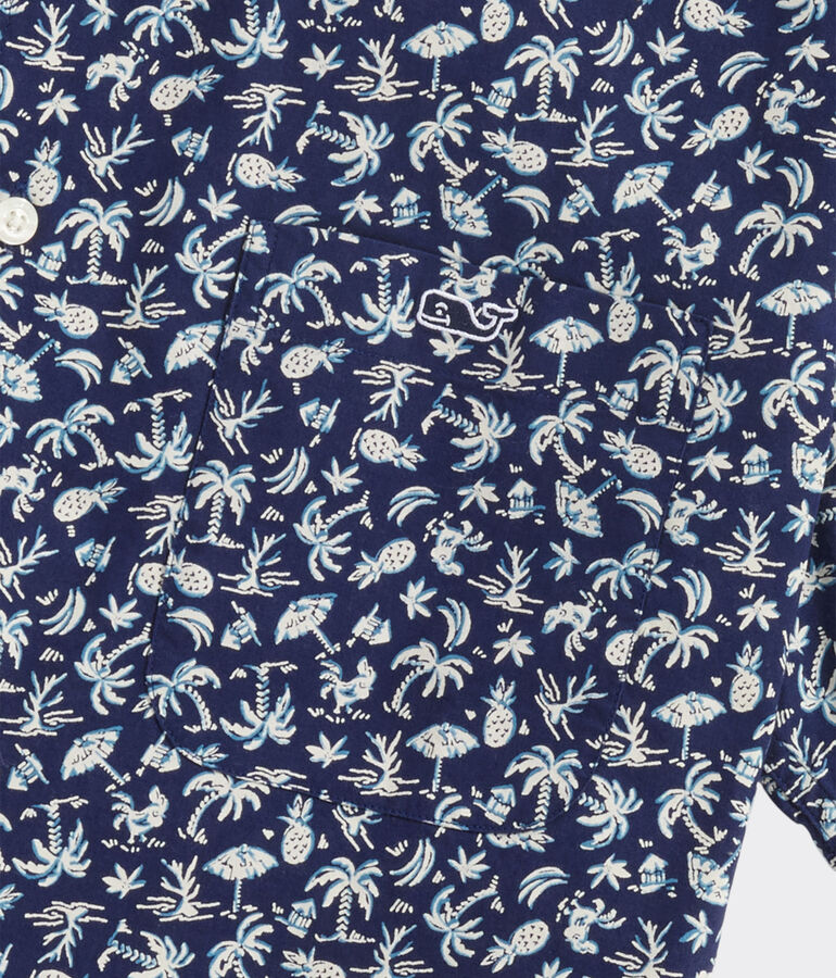 Stretch Poplin Short-Sleeve Harbour Toss Print Shirt