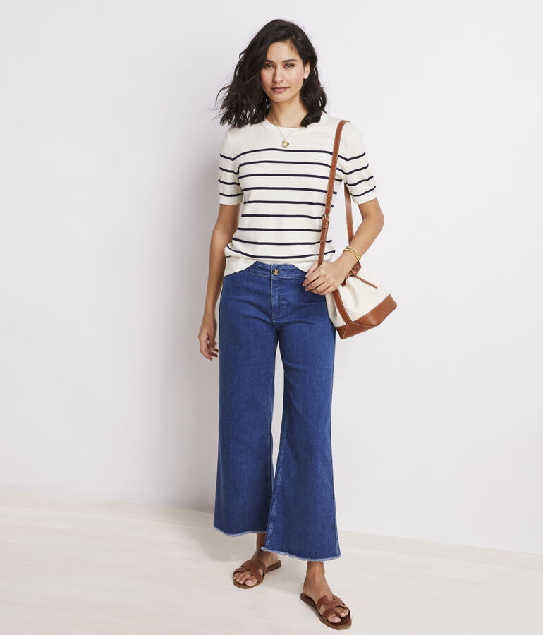 Striped Luxe Short-Sleeve Sweater