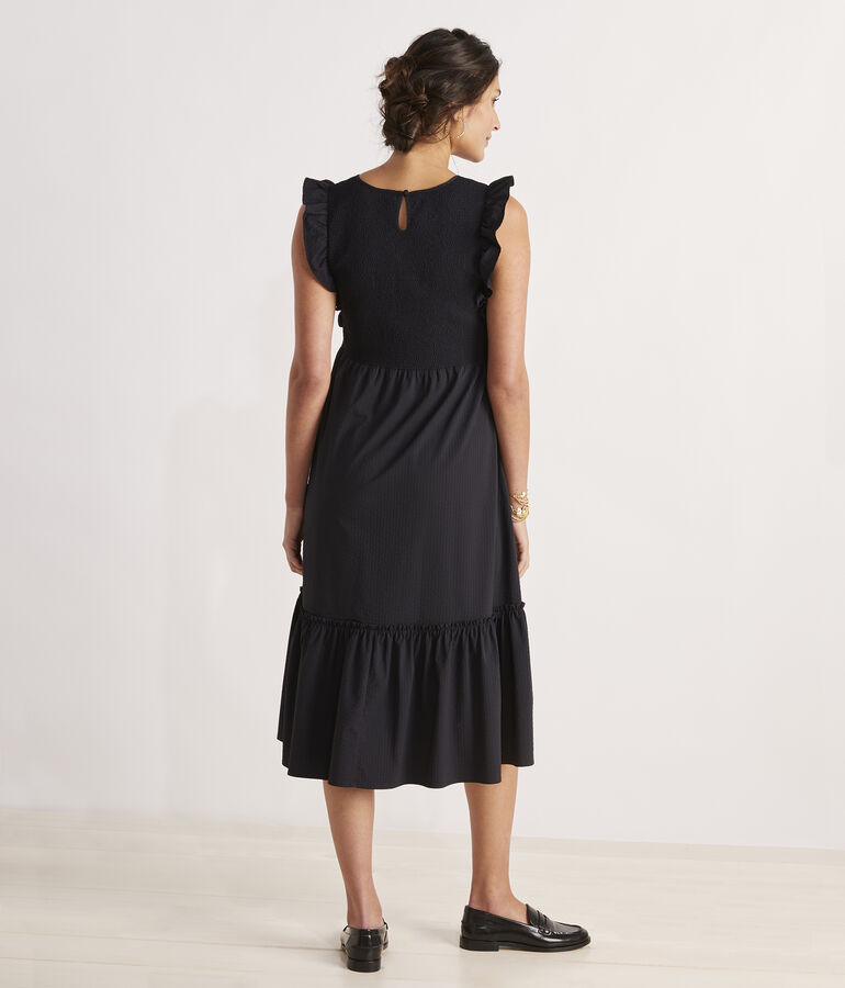 Harbor Seersucker Smocked Midi Dress
