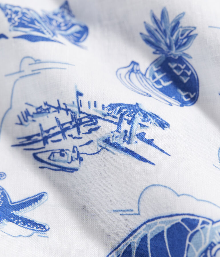 Linen Short-Sleeve Harbour Icons Print Shirt