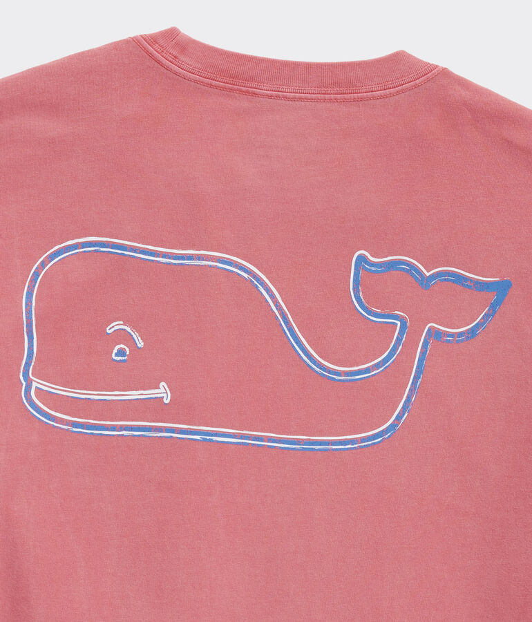 Garment-Dyed Whale Outline Long-Sleeve Pocket Tee