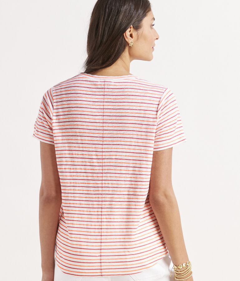 Striped Linen V-Neck Tee