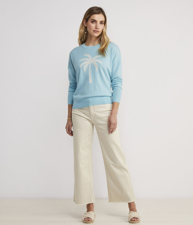 Palm Tree Intarsia Cashmere Crewneck Sweater