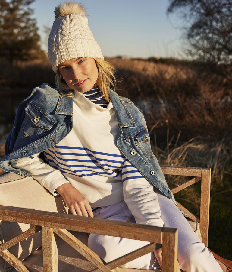 Striped Funnel-Neck Pullover