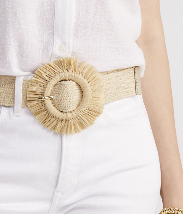 Fringe Buckle Stretch Straw Belt