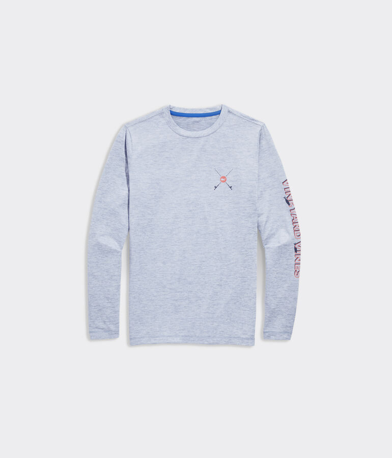 Boys' Wavy Fish Text Long-Sleeve Harbor Performance Tee