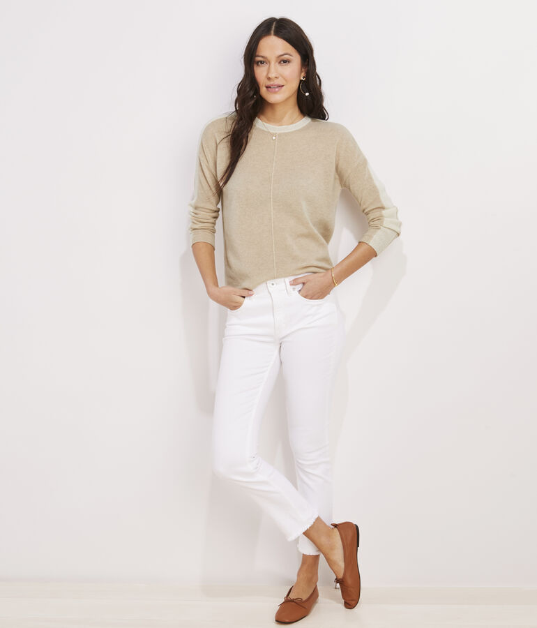 Seaspun Cashmere Striped Sleeve Crewneck Sweater