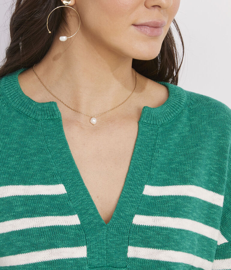 Breton Stripe Slub Split-Neck Sweater