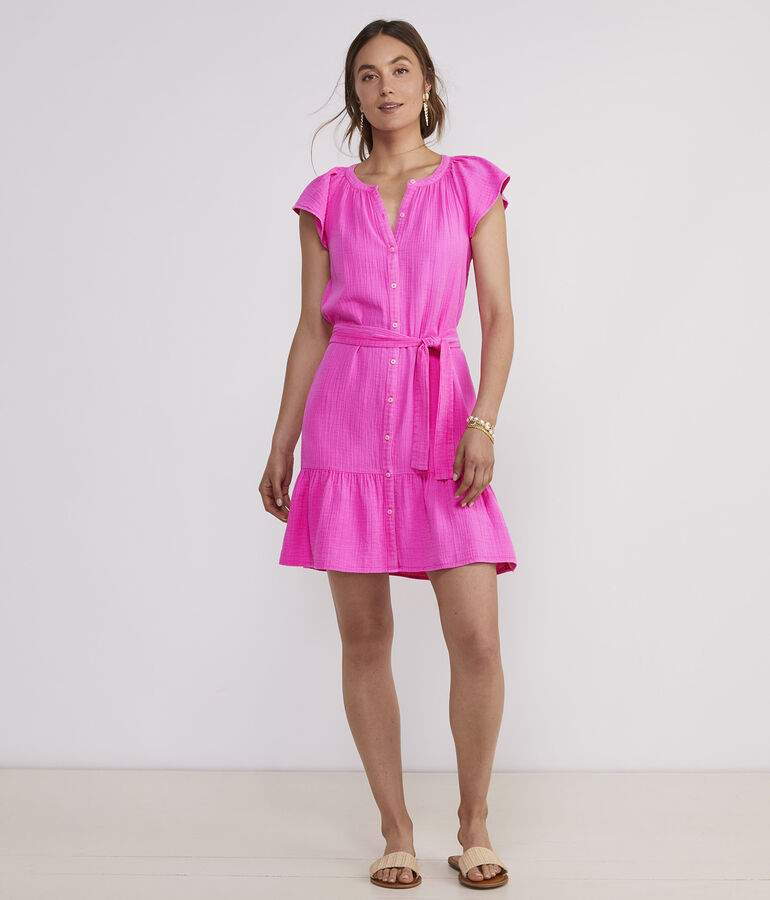 Seastitch Double Gauze Flutter-Sleeve Shirt Dress