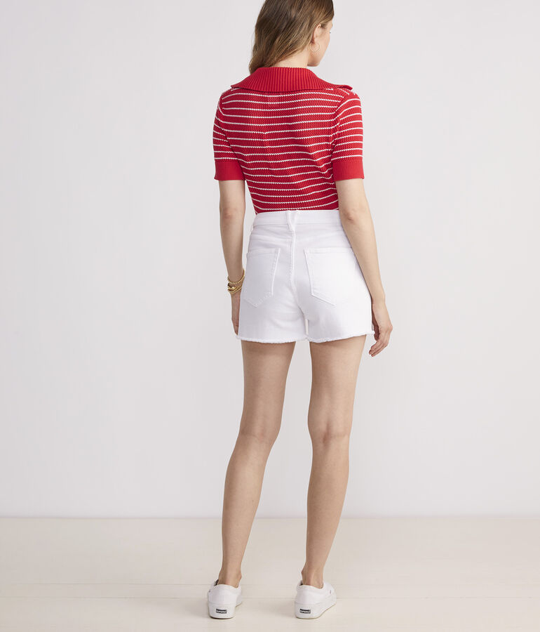 High Rise Relaxed White Denim Shorts