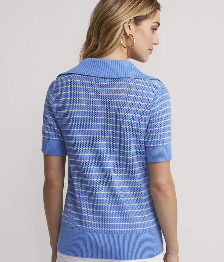 Crochet Stitch Short-Sleeve Polo Sweater