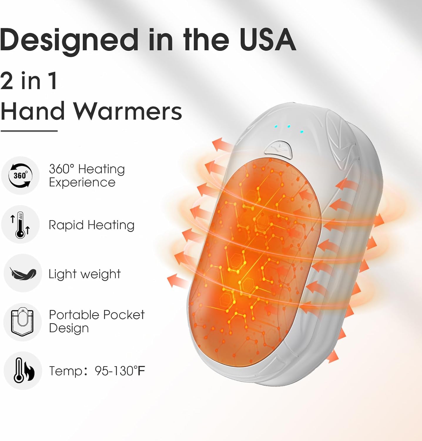 AI Hand Warmers Rechargeable 2 Pack, AI Smart Chips Electric Hand Warmers, 20Hrs Long Safe Heat, Portable Pocket Heater, Gifts for Christmas, Outdoor, Hunting, Golf, Camping Accessories