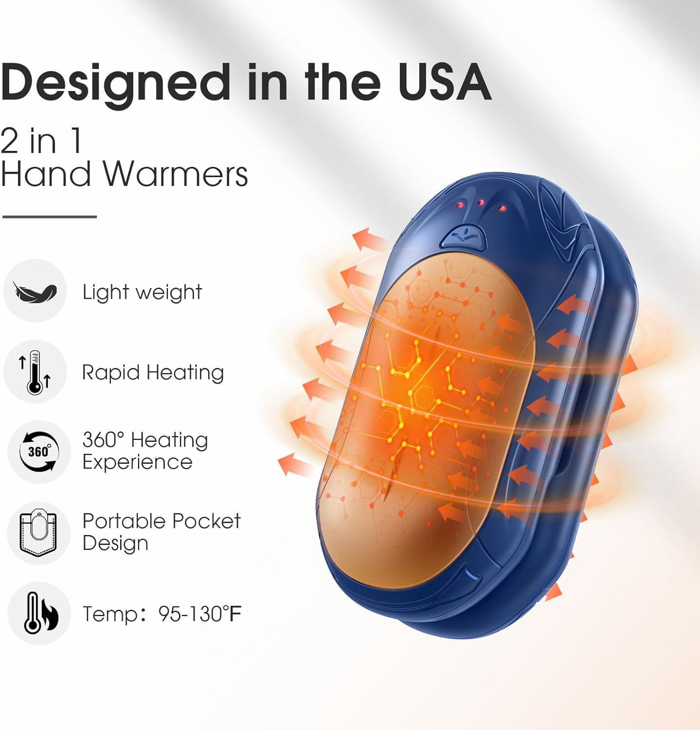 AI Hand Warmers Rechargeable 2 Pack, AI Smart Chips Electric Hand Warmers, 20Hrs Long Safe Heat, Portable Pocket Heater, Gifts for Christmas, Outdoor, Hunting, Golf, Camping Accessories