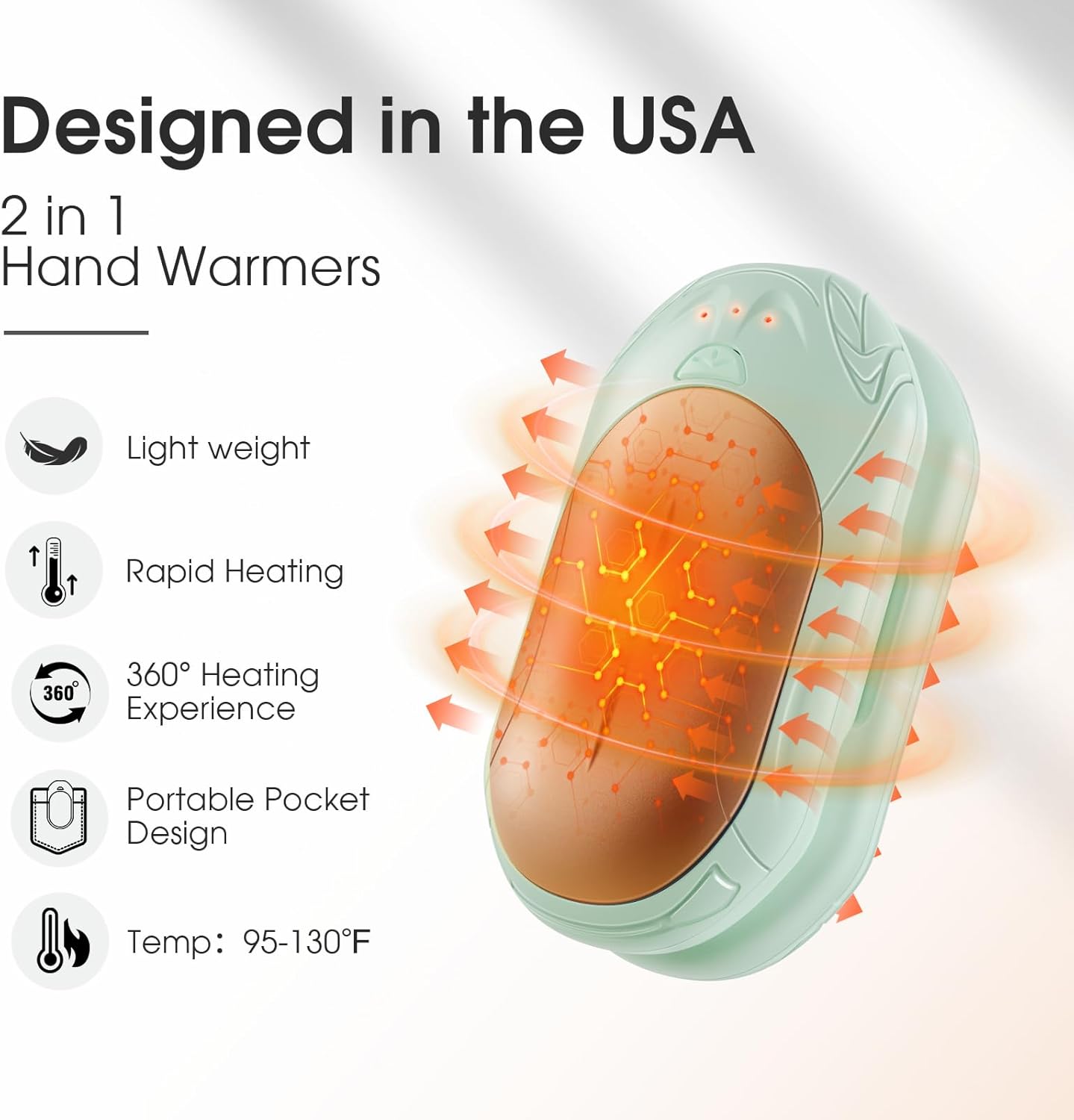 AI Hand Warmers Rechargeable 2 Pack, AI Smart Chips Electric Hand Warmers, 20Hrs Long Safe Heat, Portable Pocket Heater, Gifts for Christmas, Outdoor, Hunting, Golf, Camping Accessories