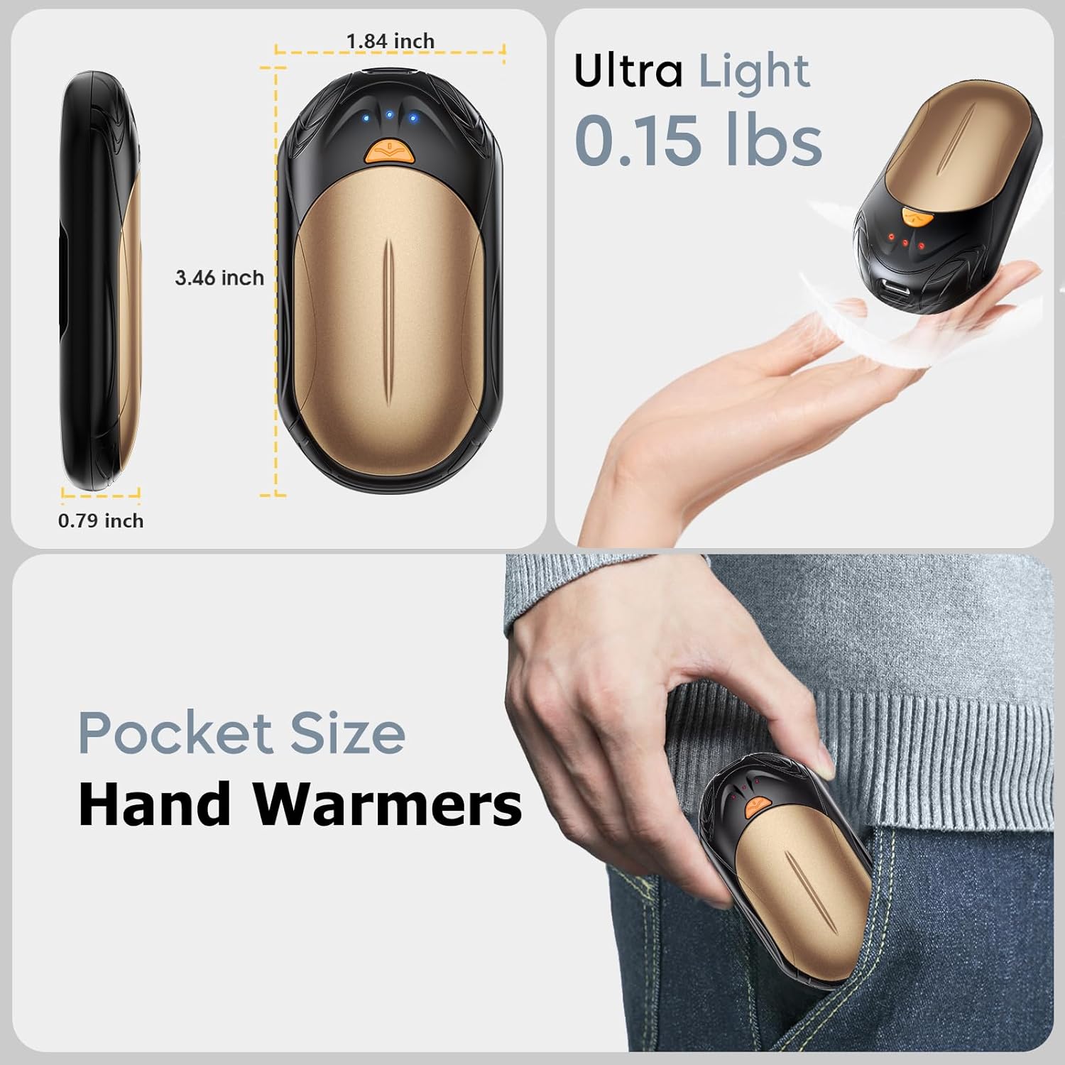 AI Hand Warmers Rechargeable 2 Pack, AI Smart Chips Electric Hand Warmers, 20Hrs Long Safe Heat, Portable Pocket Heater, Gifts for Christmas, Outdoor, Hunting, Golf, Camping Accessories