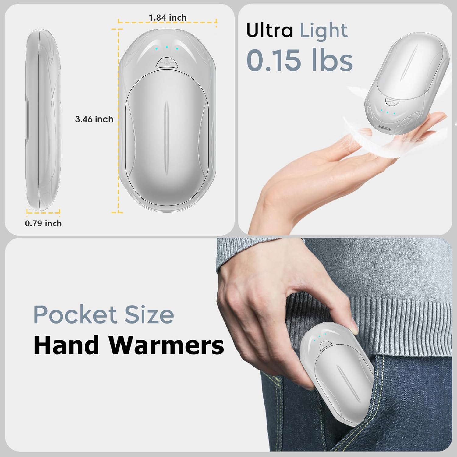 AI Hand Warmers Rechargeable 2 Pack, AI Smart Chips Electric Hand Warmers, 20Hrs Long Safe Heat, Portable Pocket Heater, Gifts for Christmas, Outdoor, Hunting, Golf, Camping Accessories