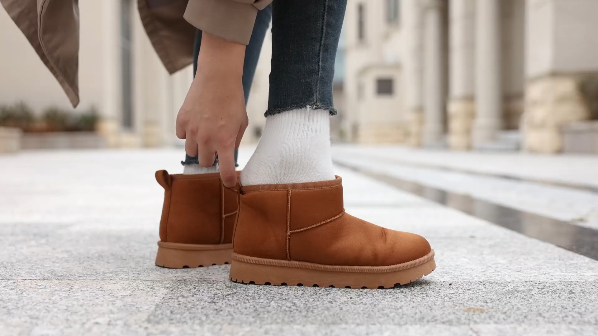 OOW Ankle Platform Boots for Women Genuine Suede Short Winter Snow Boot with Cozy Lined