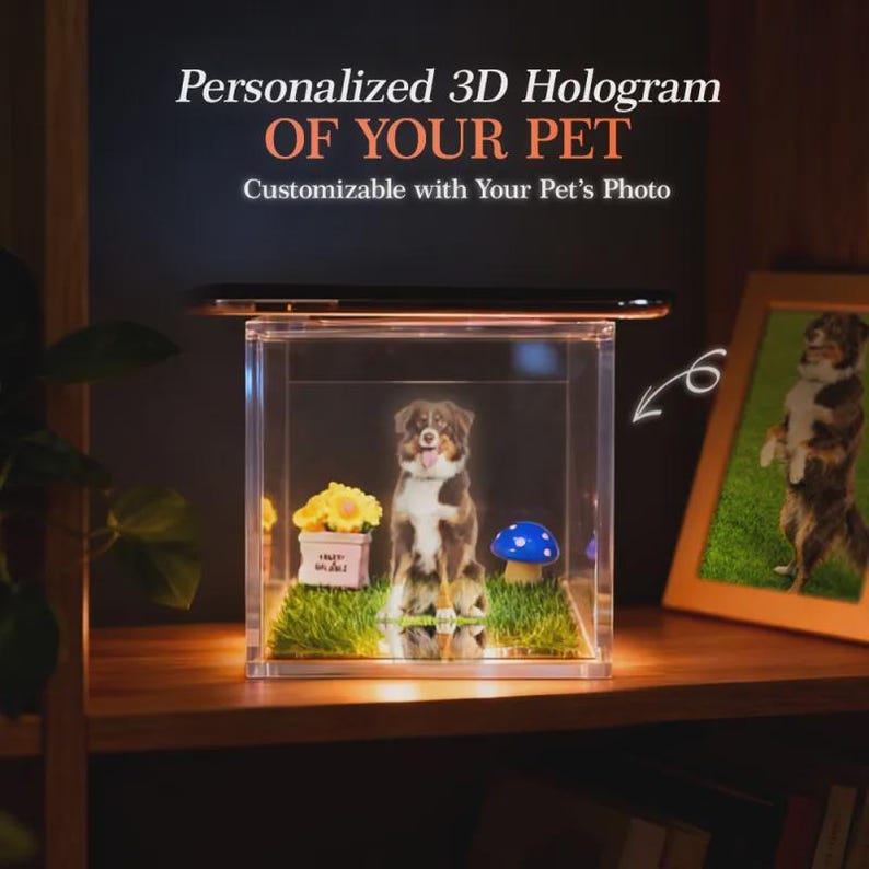 Cube 3D Crystal Photo Personalized with Light Custom Cute Pet Memorial Picture Frame Loss of Dog Sympathy Gift for Women Men