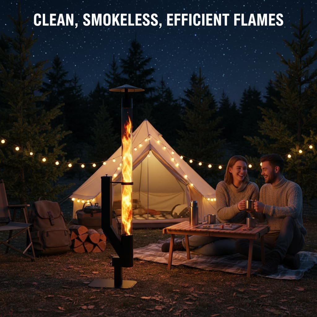 61-64-71 inch Portable Wood Pellet Stove - Smokeless Patio Rocket Stoves with Thickened Bottom - Painted Stainless Steel Outdoor Heater Suitable for Garden, Balcony and Camping Use