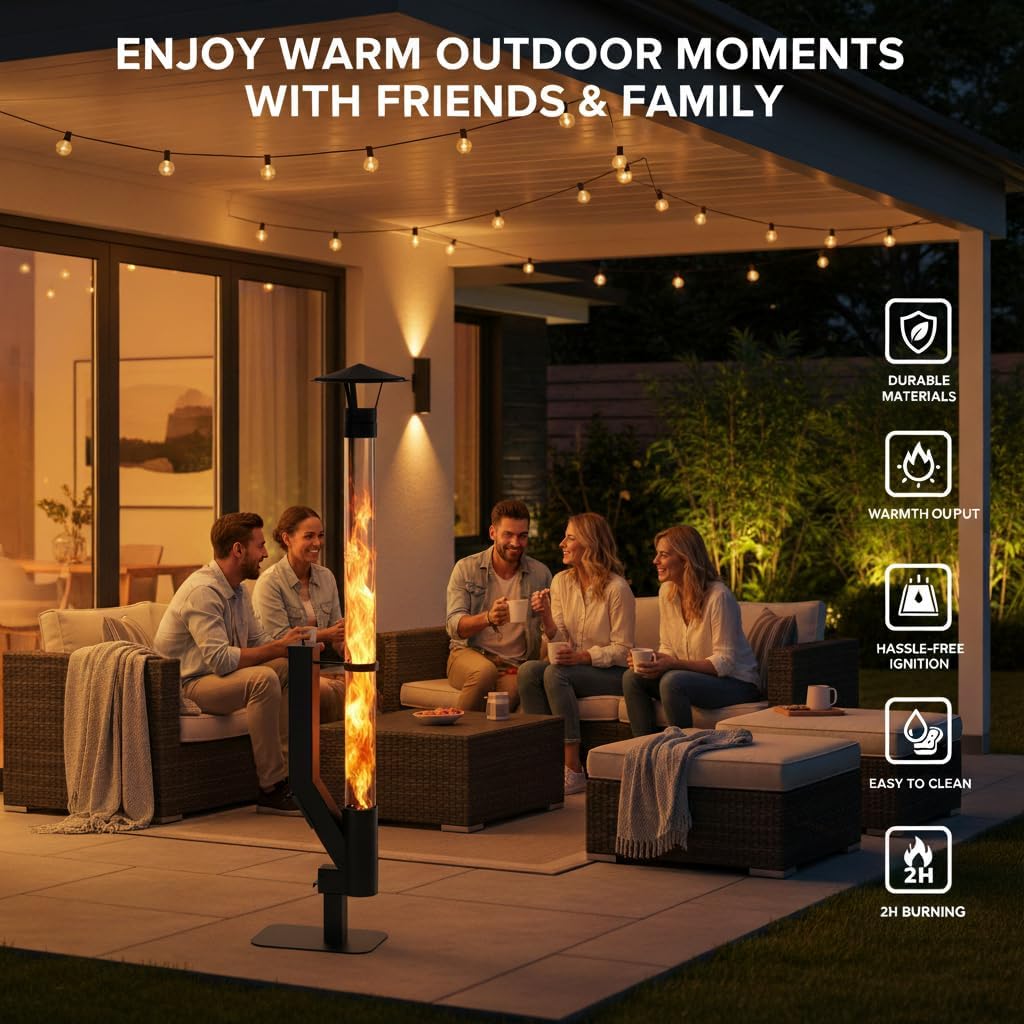 61-64-71 inch Portable Wood Pellet Stove - Smokeless Patio Rocket Stoves with Thickened Bottom - Painted Stainless Steel Outdoor Heater Suitable for Garden, Balcony and Camping Use