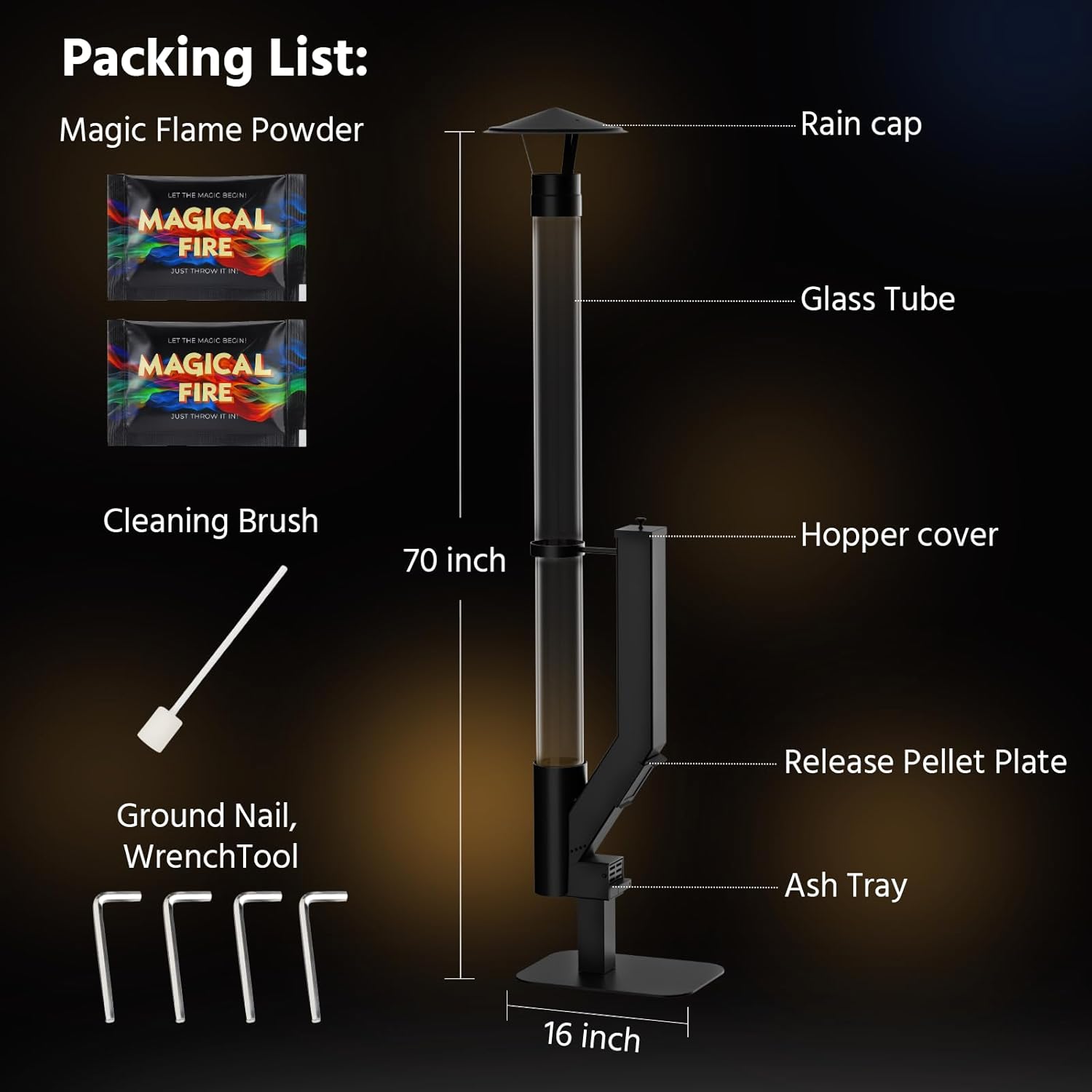 61-64-71 inch Portable Wood Pellet Stove - Smokeless Patio Rocket Stoves with Thickened Bottom - Painted Stainless Steel Outdoor Heater Suitable for Garden, Balcony and Camping Use