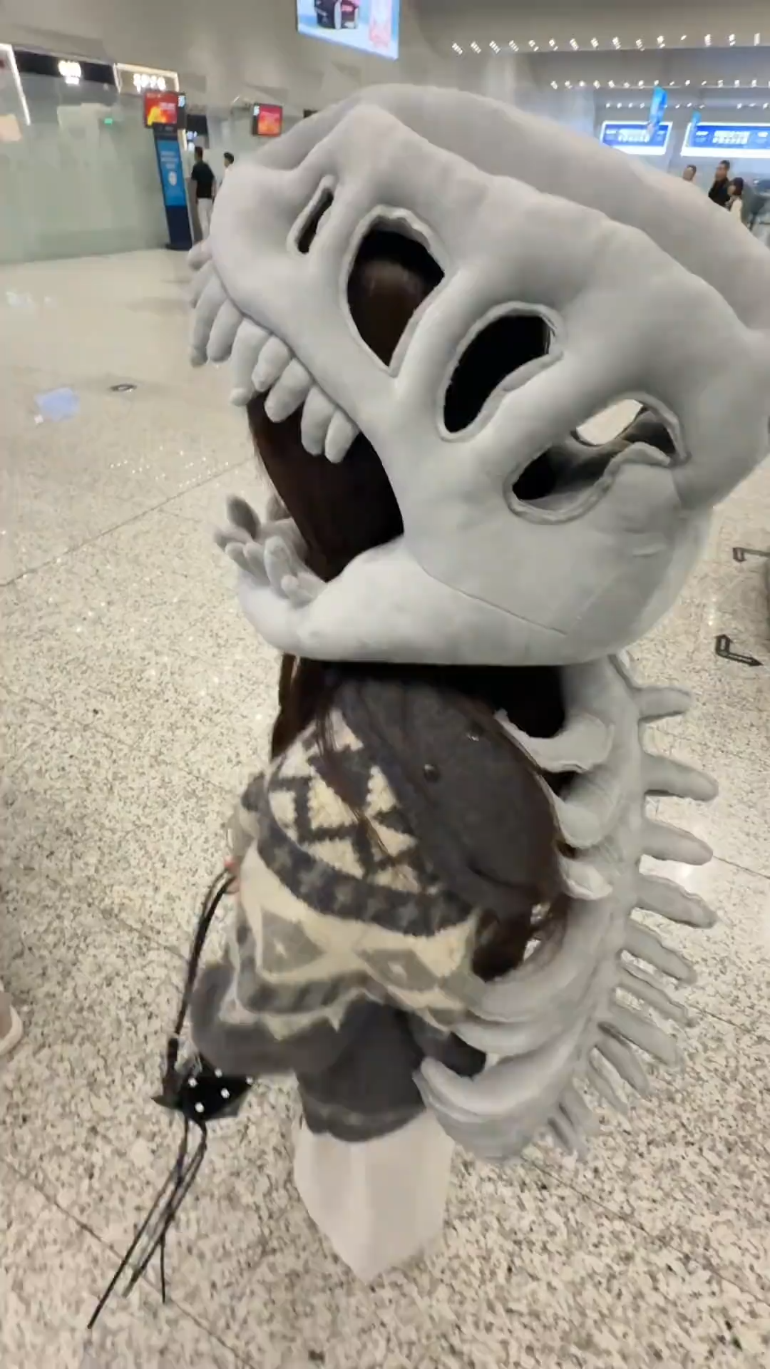 116cm dinosaur skeleton headgear plush toy, exoskeleton adult doll gift