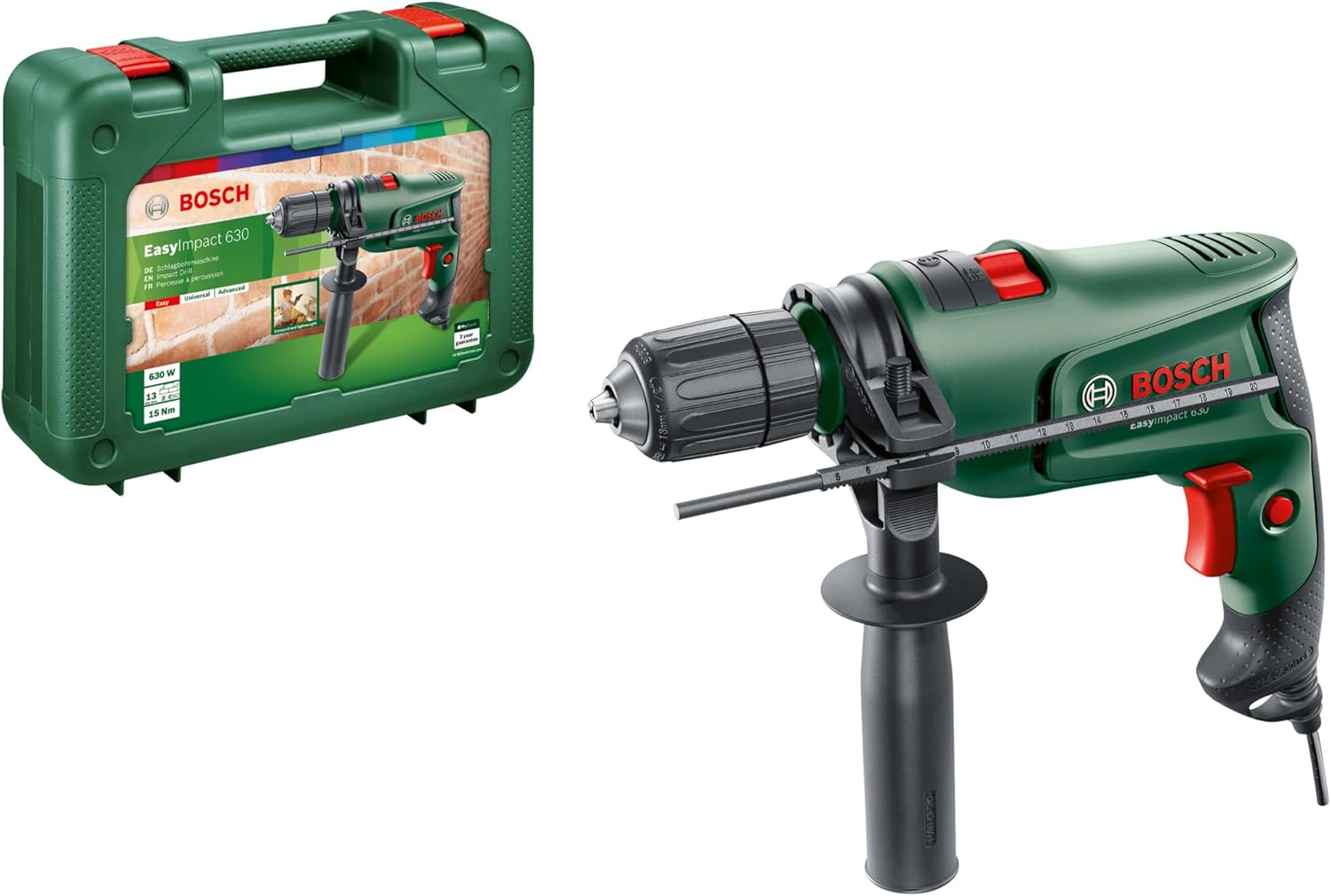 Bosch Home and Garden Bosch EasyImpact 600 Electric Percussion Drill (600 W, in Case), Green, 1/2 Inch