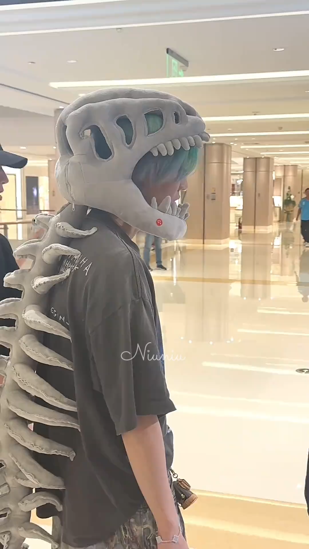 116cm dinosaur skeleton headgear plush toy, exoskeleton adult doll gift