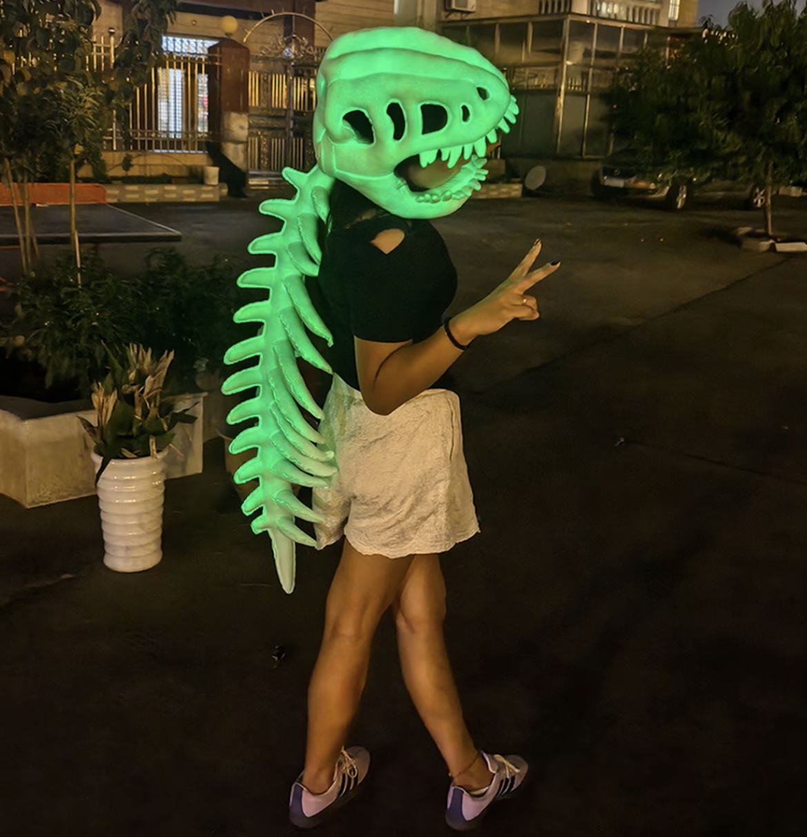 116cm dinosaur skeleton headgear plush toy, exoskeleton adult doll gift