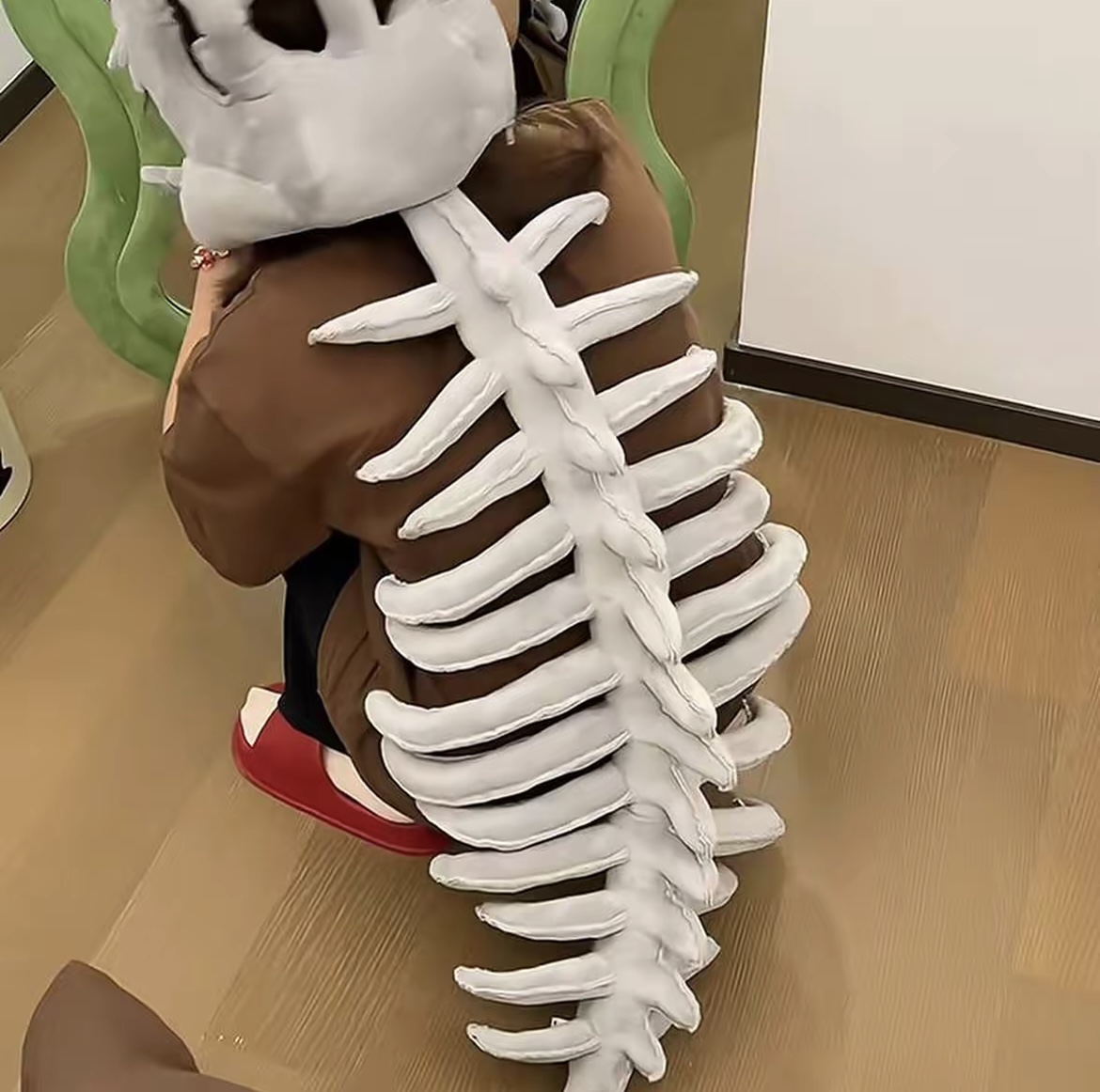 116cm dinosaur skeleton headgear plush toy, exoskeleton adult doll gift