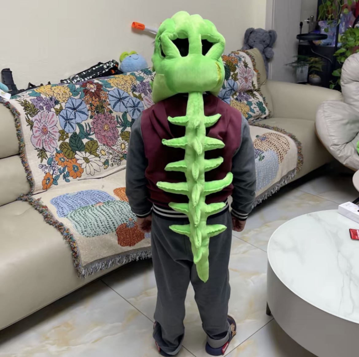 116cm dinosaur skeleton headgear plush toy, exoskeleton adult doll gift