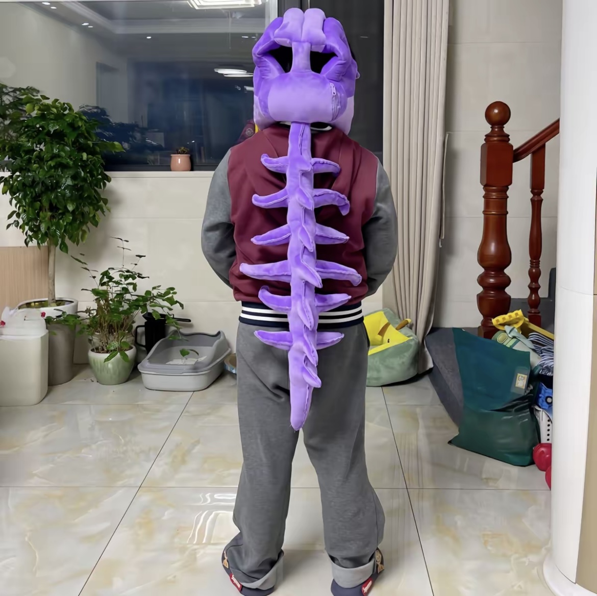 116cm dinosaur skeleton headgear plush toy, exoskeleton adult doll gift