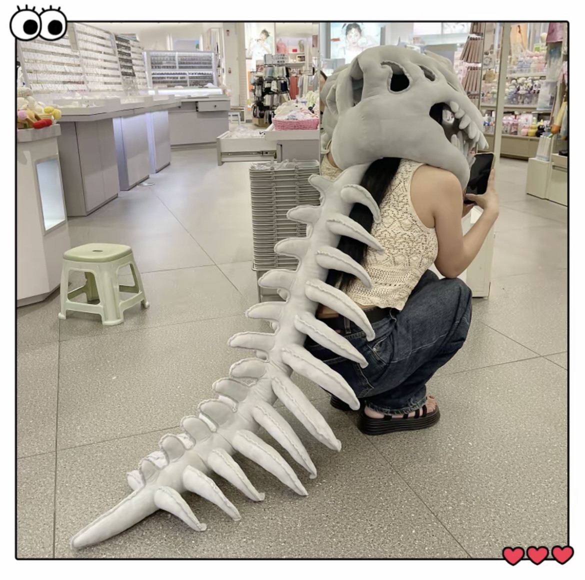 116cm dinosaur skeleton headgear plush toy, exoskeleton adult doll gift