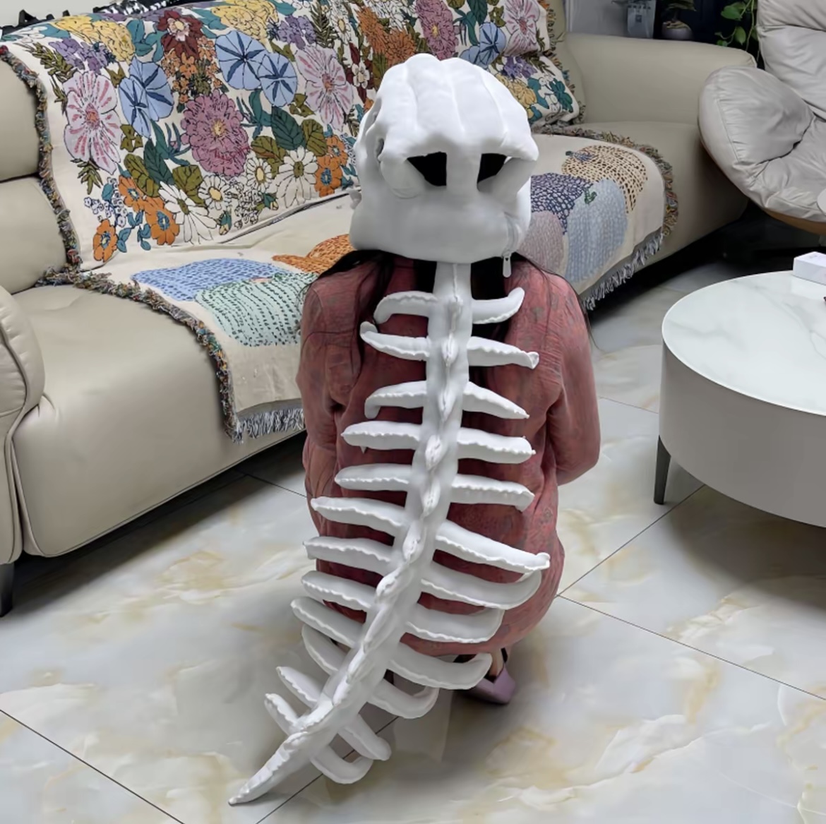 116cm dinosaur skeleton headgear plush toy, exoskeleton adult doll gift