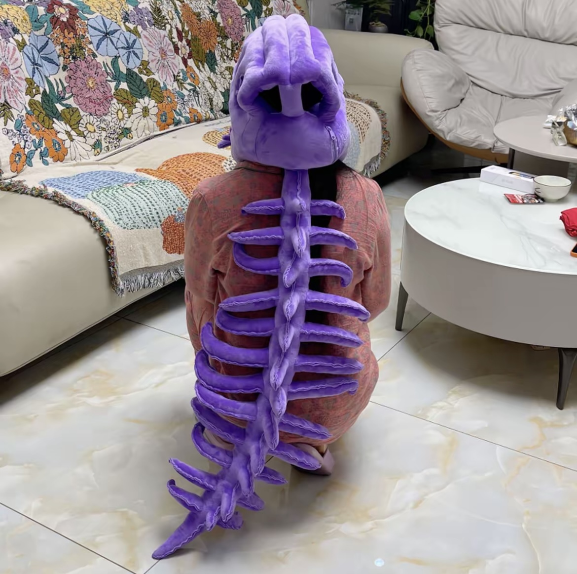 116cm dinosaur skeleton headgear plush toy, exoskeleton adult doll gift