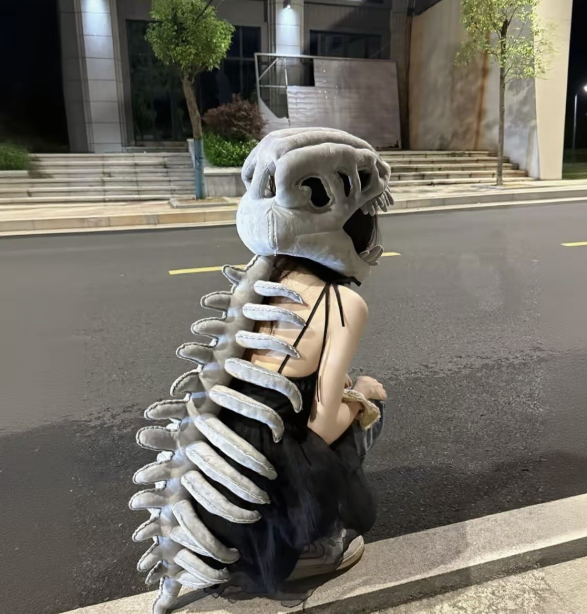 116cm dinosaur skeleton headgear plush toy, exoskeleton adult doll gift