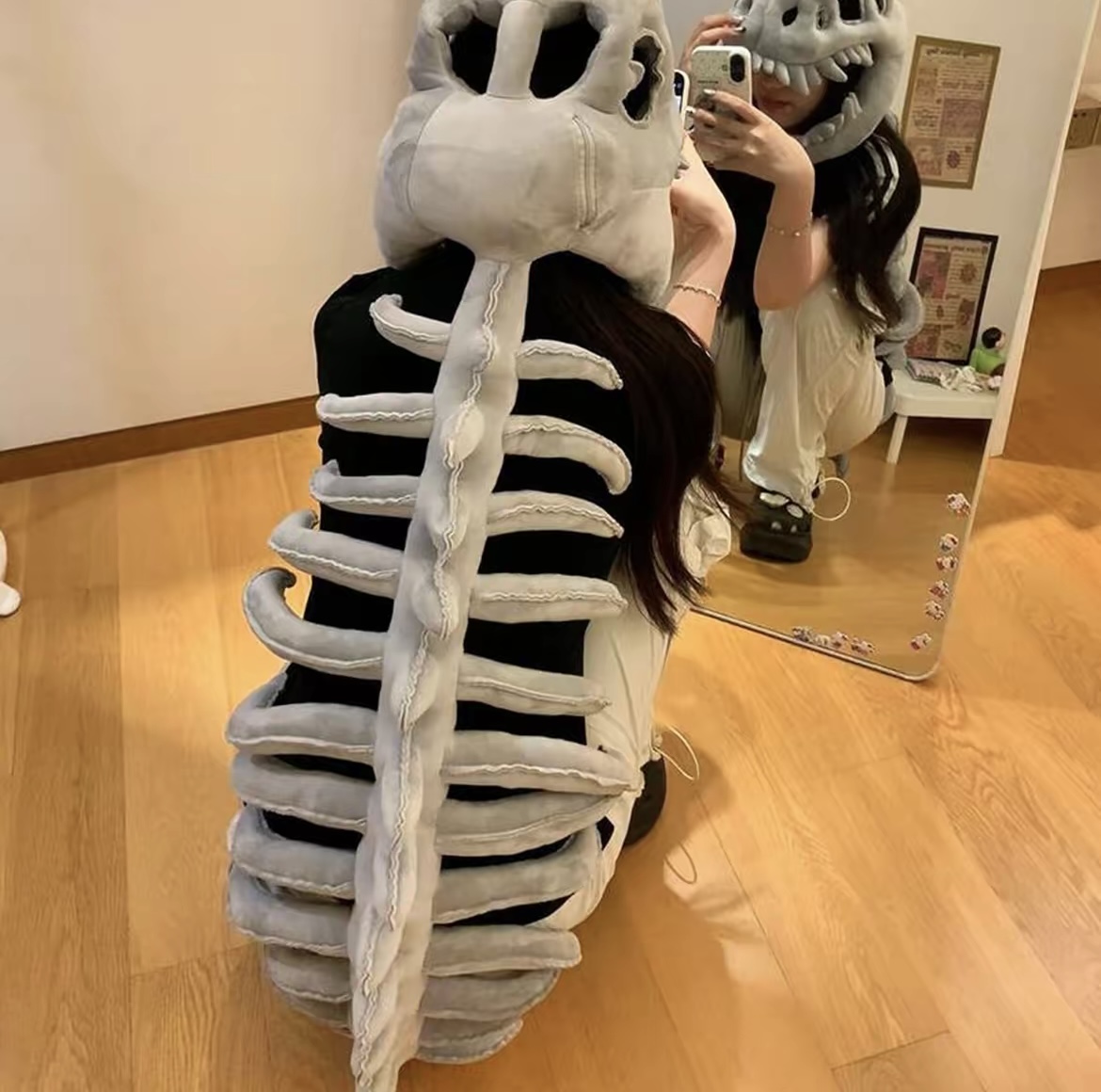 116cm dinosaur skeleton headgear plush toy, exoskeleton adult doll gift